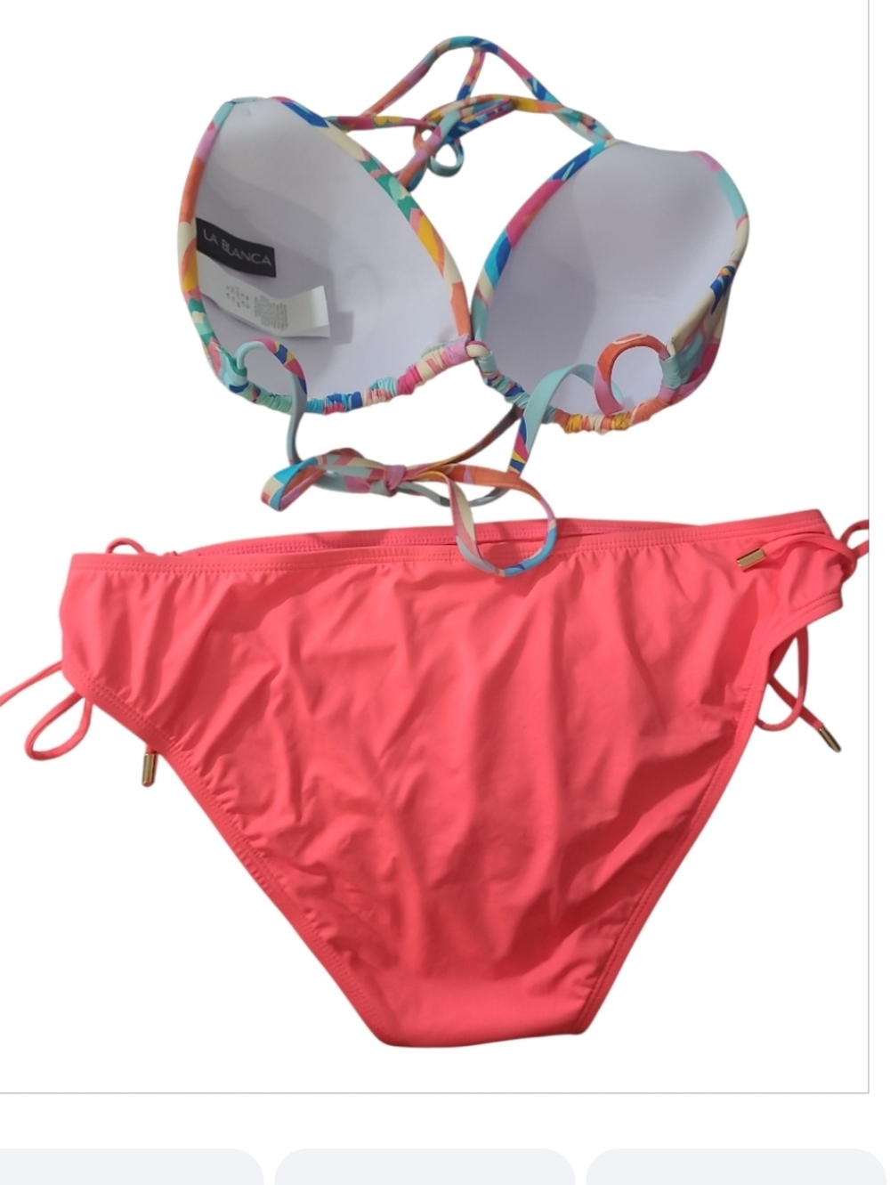 La Blanca Coral Tie-Side Bikini Bottoms with Multicolor Floral Halter Top 12 NWT - Picture 11 of 11